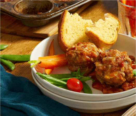 Beef Mini Meat Loaves with Veggie Pizza Sauce