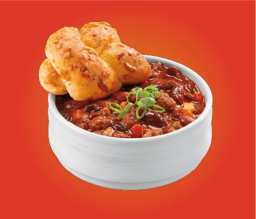 Chili with a Side of Cheddar Garlic Knots