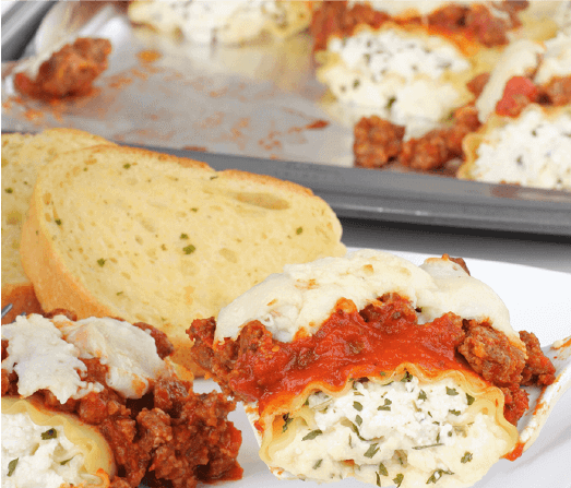 Lasagna Roll-Ups with Ricotta Cheese and Garlic Toast